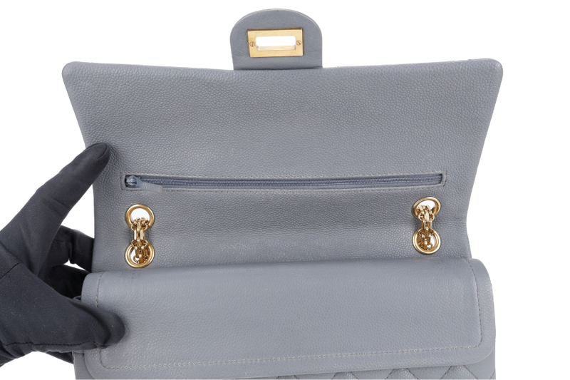 CHANEL REISSUE 2.55 (1893xxxx) MEDIUM DOUBLE FLAP DARK GREY CAVIAR LEATHER GOLD HARDWARE WITH DUST COVER