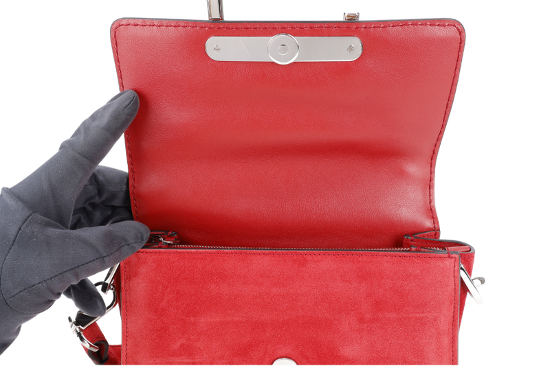 TODS AMU PATTINA TRACOLLA MINI RED SUEDE SHOULDER BAG SILVER HARDWARE WITH STRAPS AND DUST COVER