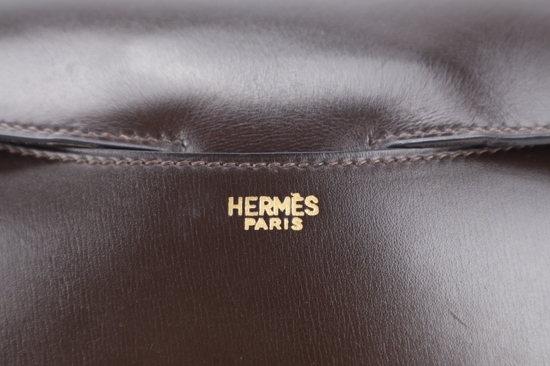 HERMES VINTAGE CONSTANCE 23 DARK BROWN BOX LEATHER GOLD HARDWARE STAMP Z (1970) WITH DUST COVER