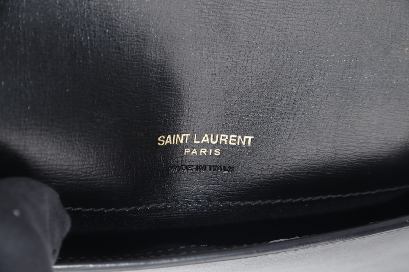 YVES SAINT LAURENT (YSL) CASSANDRA PHONE HOLDER (TGN33509.0322) BLACK LEATHER GOLD HARDWARE WITH DUST COVER AND BOX