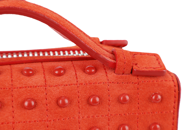 TODS RUBBERSTUD CROSSBODY SLING BAG ORANGE SUEDE SILVER HARDWARE WITH STRAPS AND DUST COVER