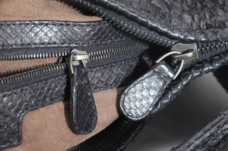 BOTTEGA VENETA BLACK PYTHON SKIN LARGE HOBO BAG WITH DUST COVER