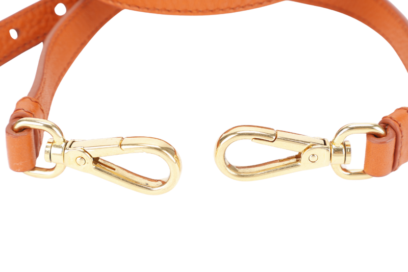 PRADA BN2579 VITELLO DAINO ZIP BAG ORANGE LEATHER GOLD HARDWARE WITH DUST COVER, LONG STRAPS AND CARD