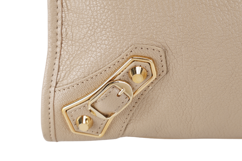 BALENCIAGA CITY BAG SMALL BEIGE LATTE LEATHER GOLD HARDWARE WITH MIRROR POCKET, STRAPS AND DUST COVER