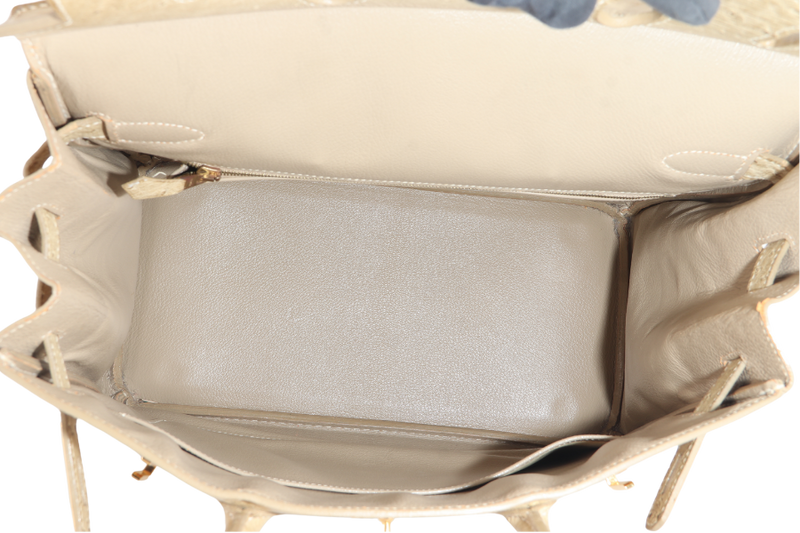 HERMES BIRKIN HAC 32 OSTRICH PARCHEMIN GOLD HARDWARE STAMP C (YEAR 1999) WITH KEYS, LOCK AND DUST COVER