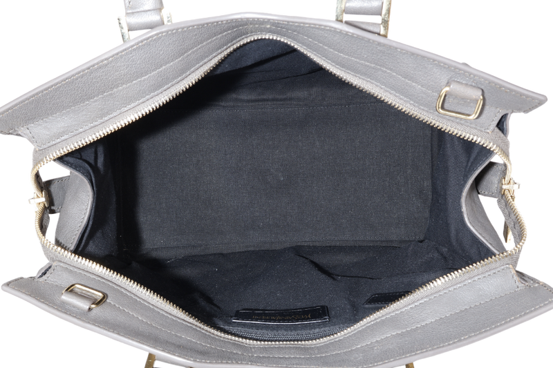 YVES SAINT LAURENT (YSL) CABAS Y LIGNE DARK GREY LEATHER GOLD HARDWARE WITH DUST COVER AND STRAPS