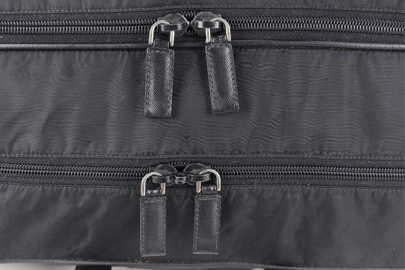 PRADA BLACK NYLON TESSUTO BUSINESS BAG SAFFIANO LEATHER TRIM SILVER HARDWARE WITH SHOULDER STRAP NO DUST COVER