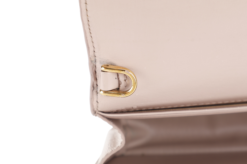 PRADA BANDOLIERA TRIANGLE LOGO HANDBAG MINI BEIGE LEATHER GOLD HARDWARE WITH DUST COVER AND BOX