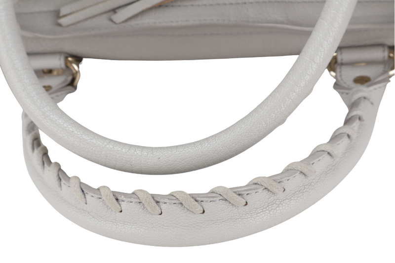 BALENCIAGA CITY EDGE LIGHT GREY LEATHER GOLD HARDWARE WITH STRAPS AND DUST COVER