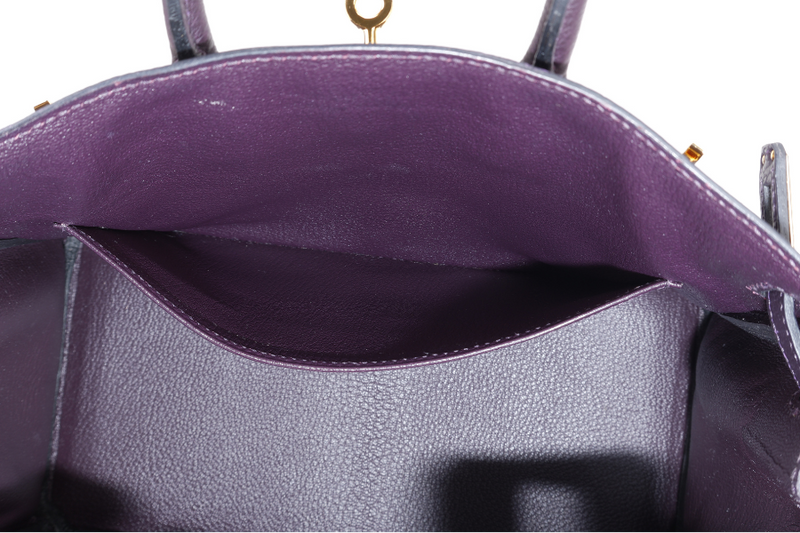 HERMES BIRKIN 25 STAMP T (YEAR 2015) RAISIN COLOR TOGO LEATHER GOLD HARDWARE WITH KEYS, LOCK AND DUST COVER