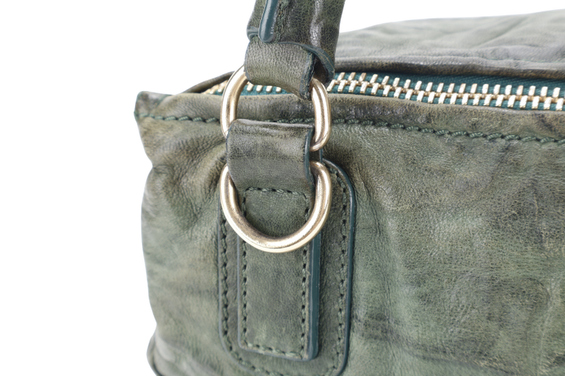 GIVENCHY PANDORA SMALL DARK GREEN DISTRESSED SHEEPSKIN LEATHER GOLD HARDWARE WITH LEATHER STRAPS
