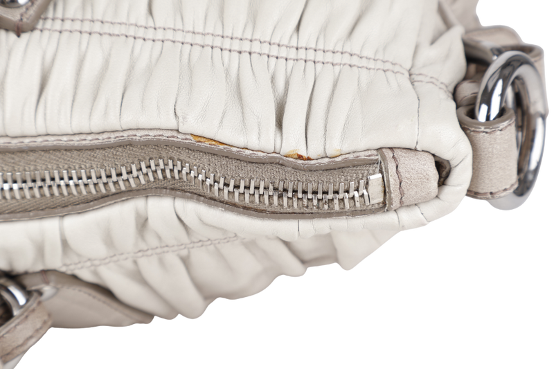 PRADA NAPPA GAUFRE (BN1935) GREY LEATHER SILVER HARDWARE WITH STRAPS, CARD AND DUST COVER