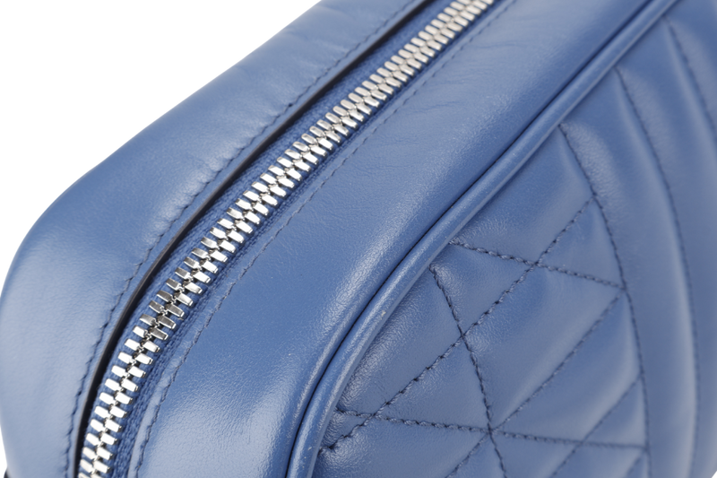 GUCCI MARMONT BLUE LEATHER CAMERA BAG SILVER HARDWARE WITH DUST COVER AND BOX