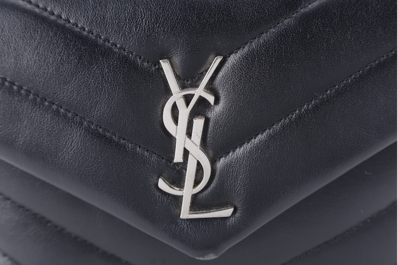 YVES SAINT LAURENT (YSL) LOULOU TOY BLACK LEATHER SHOULDER BAG SILVER HARDWARE WITH LEATHER STRAPS, DUST COVER AND BOX