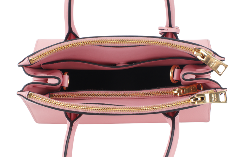 PRADA PARADIGME BAG (1BA103) PINK SAFFIANO LEATHER GOLD HARDWARE WITH STRAP AND DUST COVER