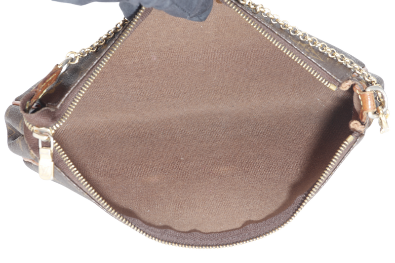 LOUIS VUITTON M95567 EVA CLUTCH MONOGRAM CANVAS GOLD HARDWARE WITH LEATHER, CHAIN STRAPS AND DUST COVER