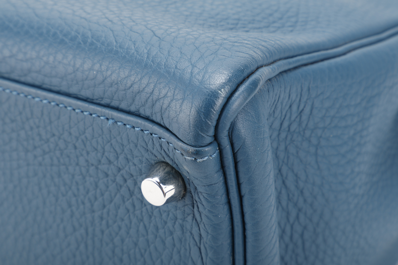 HERMES KELLY 35 BLUE COLVERT CLEMENCE LEATHER SILVER HARDWARE STAMP Q (YEAR 2013) WITH STRAPS, KEYS & LOCK , BOX AND PAPER BAG (NO DUST COVER)
