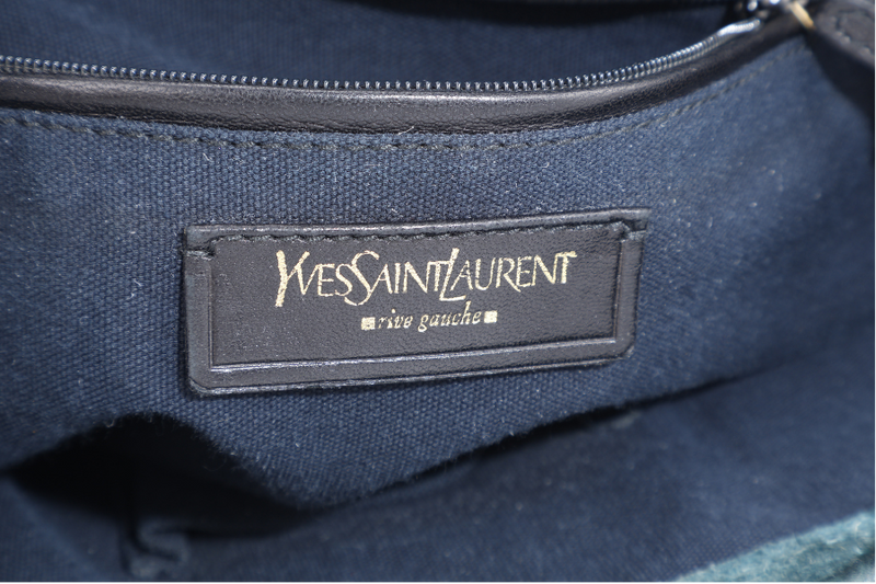 YVES SAINT LAURENT (YSL) BESACE GREEN CROC EMBOSSED LEATHER GOLD HARDWARE NO DUST COVER