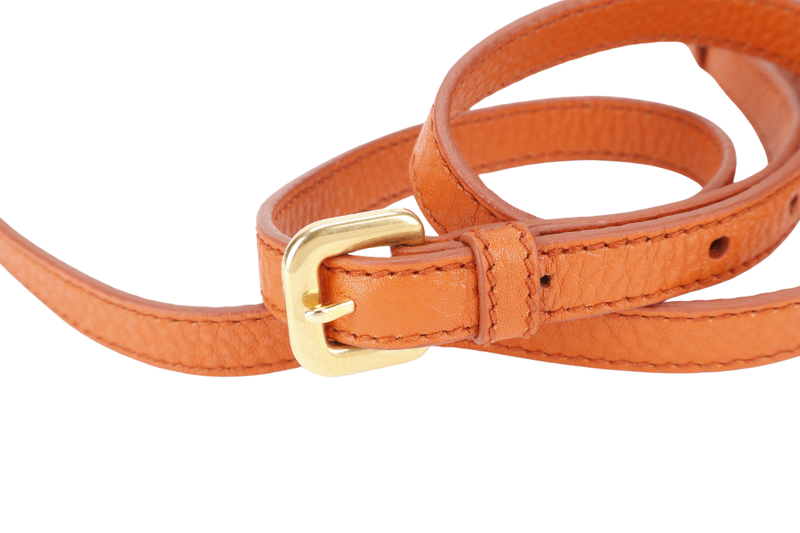 PRADA BN2579 VITELLO DAINO ZIP BAG ORANGE LEATHER GOLD HARDWARE WITH DUST COVER, LONG STRAPS AND CARD