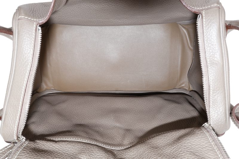 HERMES LINDY 34 STAMP R SQUARE (YEAR 2014) ETOUPE CLEMENCE LEATHER SILVER HARDWARE WITH DUST COVER