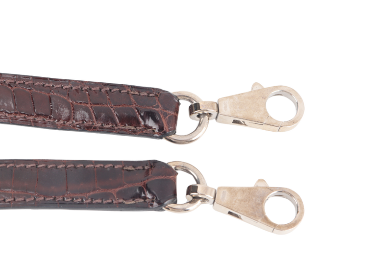 HERMES KELLY 32 SELLIER DARK BROWN SHINY NILOTICUS SILVER HARDWARE STAMP P (YEAR 2012) WITH KEYS, LOCK, STRAPS, RAINCOAT WITH DUST COVER