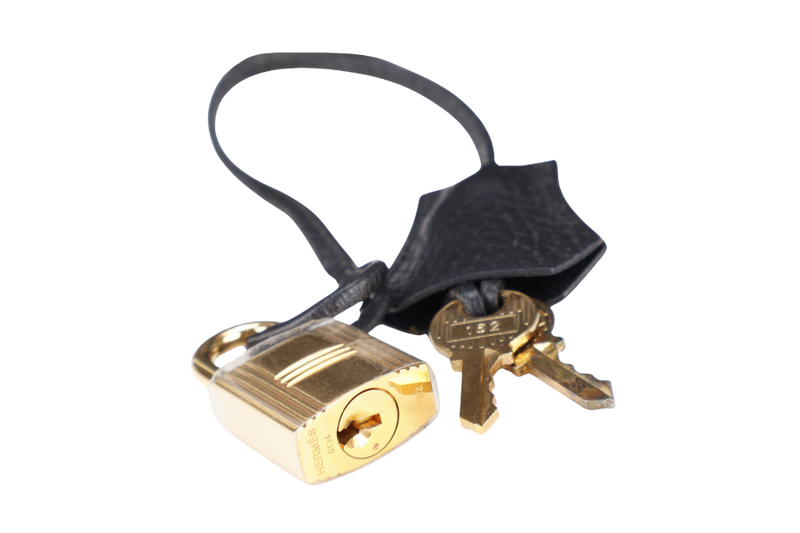 HERMES KELLY SELLIER 35 STAMP T CIRCLE (YEAR 1990) NOIR ARDENNES LEATHER GOLD HARDWARE WITH STRAPS, PADLOCK&KEYS AND DUST COVER