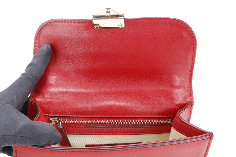 VALENTINO GARAVANI GLAM LOCK ROCKSTUD RED LEATHER GOLD HARDWARE WITH DUST COVER