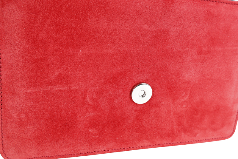 TODS AMU PATTINA TRACOLLA MINI RED SUEDE SHOULDER BAG SILVER HARDWARE WITH STRAPS AND DUST COVER