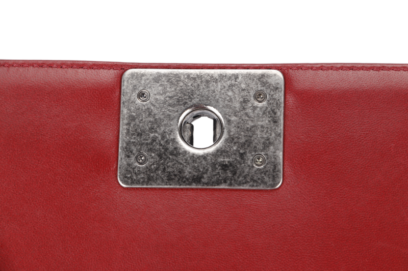 CHANEL LEBOY LARGE RED LAMBSKIN LEATHER RUTHENIUM HARDWARE (1837xxxx) WITH CARD AND DUST COVER