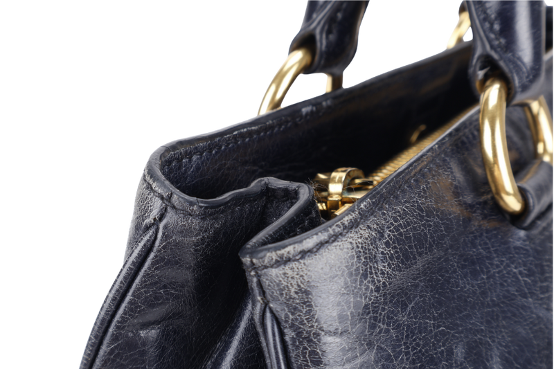 PRADA VITELLO SHINE 2-WAY SATCHEL BAG GOLD HARDWARE WITH STRAP, CARD AND DUST COVER