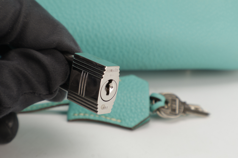 HERMES BIRKIN 35 BLUE AQUA TOGO LEATHER SILVER HARDWARE STAMP M (2009) WITH LOCK&KEYS, RAINCOAT AND DUST COVER