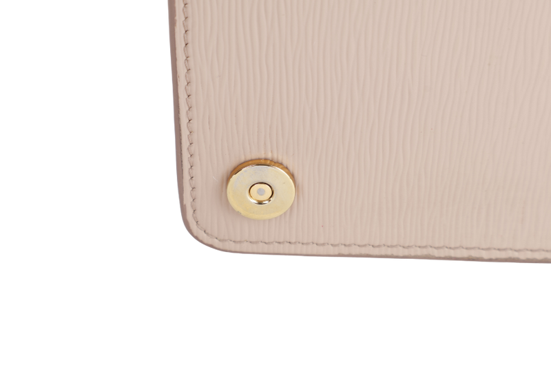 PRADA BANDOLIERA TRIANGLE LOGO HANDBAG MINI BEIGE LEATHER GOLD HARDWARE WITH DUST COVER AND BOX