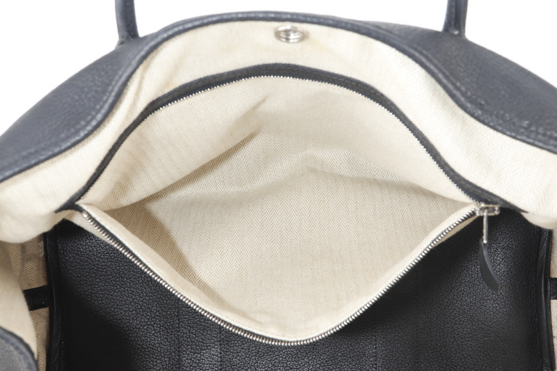 HERMES GARDEN PARTY 36 BLACK NEGONDA LEATHER SILVER HARDWARE STAMP M (YEAR 2009) WITH DUST COVER