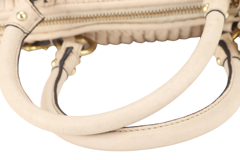 COACH MADISON SATCHEL (15942) BEIGE LEATHER GOLD HARDWARE WITH LEATHER STRAPS AND DUST COVER