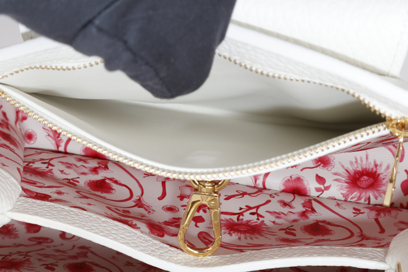 LOUIS VUITTON CAPUCINES BB SNOW WHITE CALFSKIN LEATHER GOLD HARDWARE WITH STRAPS AND DUST COVER