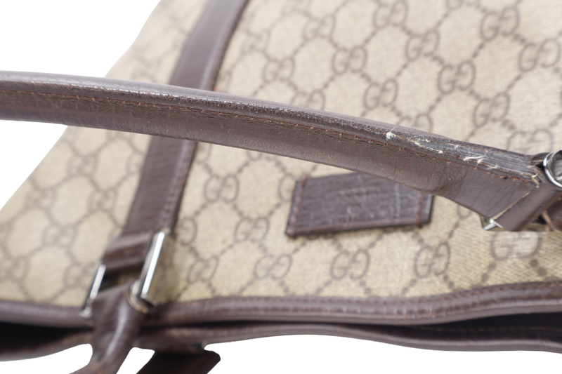 GUCCI TOTE BAG BROWN CANVAS SILVER HARDWARE NO DUST COVER