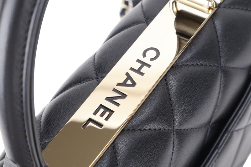 CHANEL TRENDY CC BLACK LAMBSKIN LIGHT GOLD HARDWARE (3126xxxx) WITH CARD, CARE BOOK, DUST COVER AND BOX