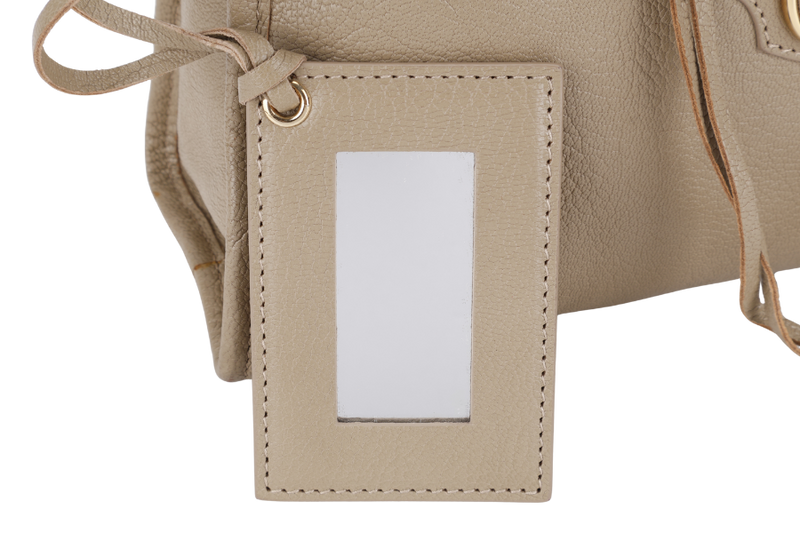 BALENCIAGA SMALL METALLIC EDGE CLASSIC CITY TOTE BEIGE CALFSKIN LEATHER GOLD HARDWARE WITH DUST COVER, STRAPS AND MIRROR