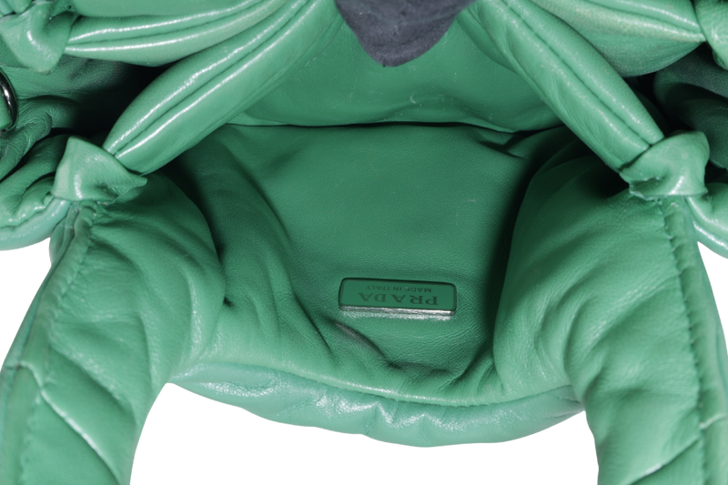 PRADA SOFT PADDED GREEN LEATHER SILVER HARDWARE WITH BOX