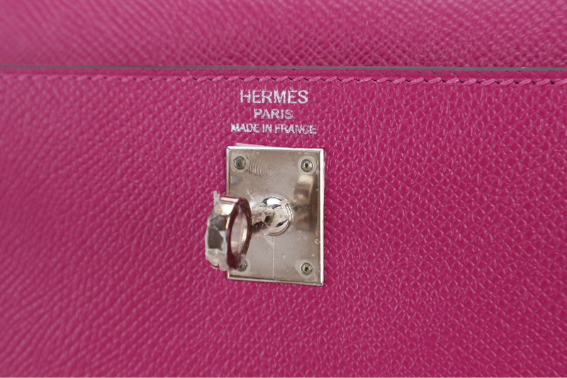 HERMES KELLY 25 SELLIER ROSE POUPRE EPSOM SILVER HARDWARE STAMP A (2017) WITH DUST COVER, LOCK & KEYS, STRAPS AND RAINCOAT