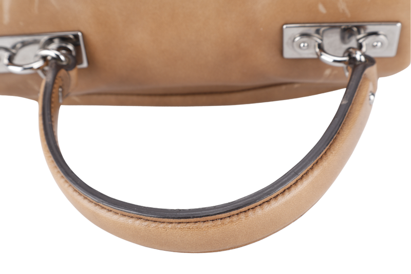 CELINE BROWN LEATHER METAL PANEL FLAP SHOULDER BAG SILVER HARDWARE WITH STRAPS, KEYS AND LOCK