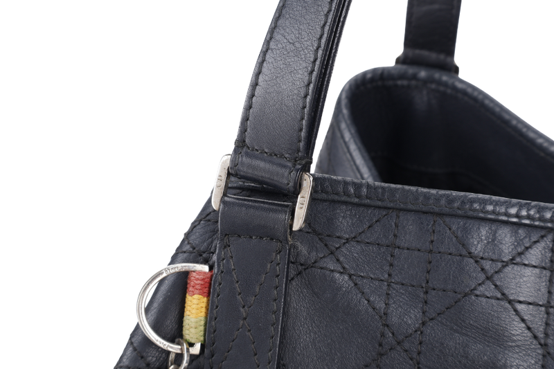 CHRISTIAN DIOR SHOULDER BAG (03-BM-1014) BLACK CANNAGE PATTERNED LEATHER SILVER HARDWARE NO DUST COVER