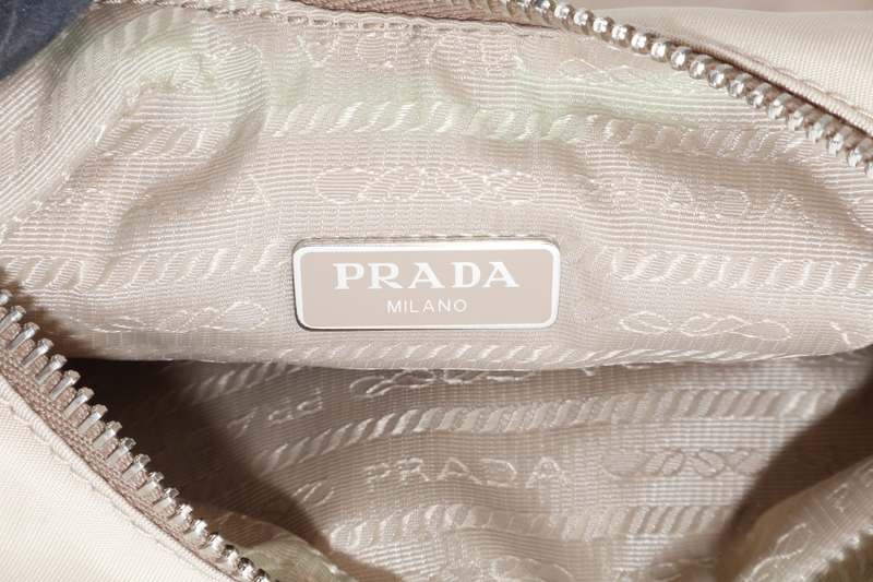 PRADA 1BH172 SAFFIANO BEIGE CHAIN SHOULDER BAG SILVER HARDWARE WITH CARD AND DUST COVER