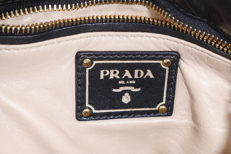 PRADA ZIPPED POUCH BLACK NAPPA GAUFRE GOLD HARDWARE WITH DUST COVER