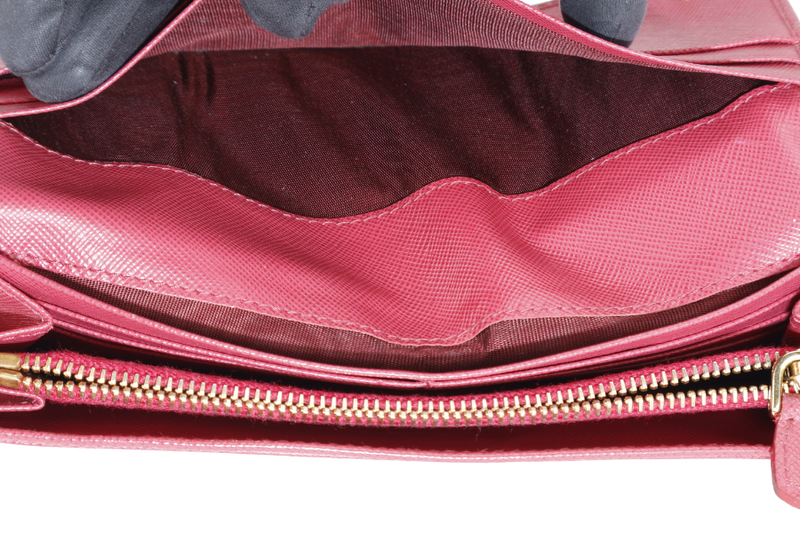 PRADA LONG WALLET PINK SAFFIANO LEATHER GOLD HARDWARE WITH BOX