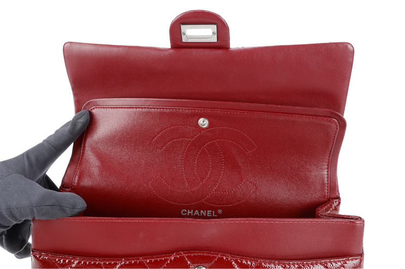 CHANEL 2.55 REISSUE (2025xxxx) BURGUNDY PATENT CAVIAR LEATHER RUTHENIUM HARDWARE WITH CARD NO DUST COVER
