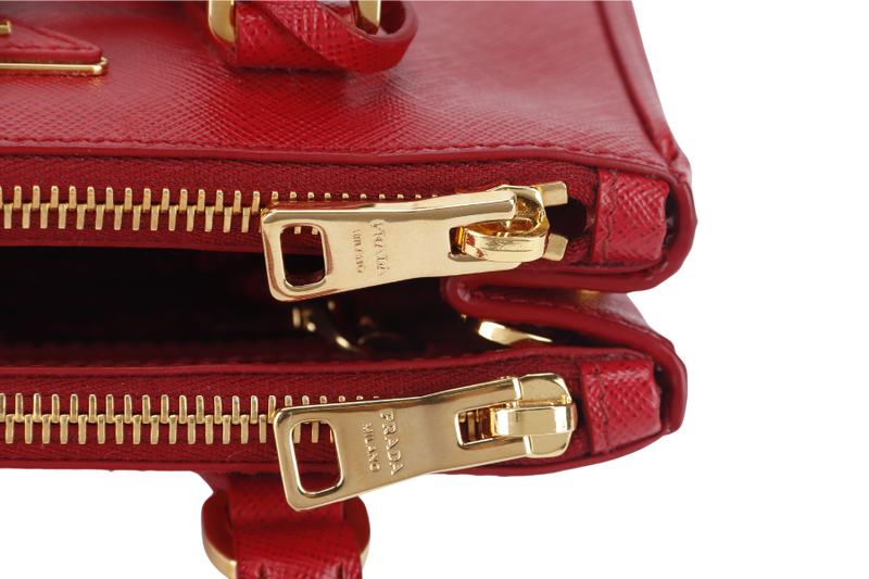 PRADA GALLERIA MINI TOTE (1BA906) RED SAFFIANO LEATHER GOLD HARDWARE WITH STRAP AND DUST COVER