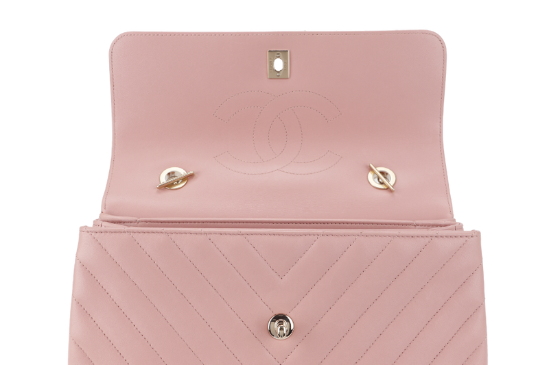 CHANEL TRENDY CC FLAP (2550xxxx) WITH TOP HANDLE MEDIUM PINK LAMBSKIN GOLD HARDWARE WITH DUST COVER