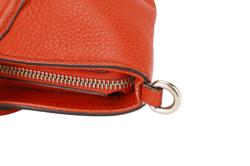 GUCCI SOHO TOP HANDLE BAG SUN ORANGE CALF LEATHER SILVER HARDWARE WITH LONG STRAPS NO DUST COVER