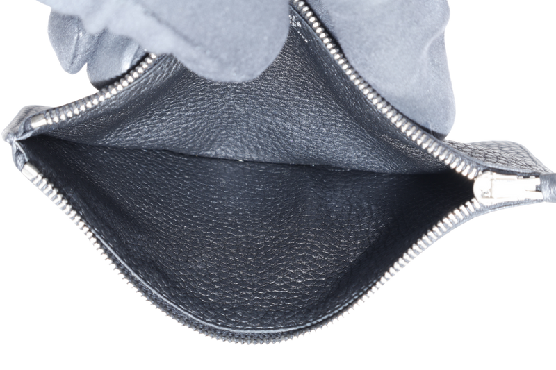 HERMES DOGON DUO WALLET STAMP O SQUARE (YEAR 2011) NOIR TOGO LEATHER SILVER HARDWARE WITH BOX